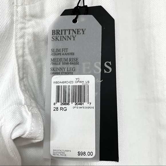 NWT Guess White Brittney Skinny Slim Jeans 28 - Picture 4 of 6